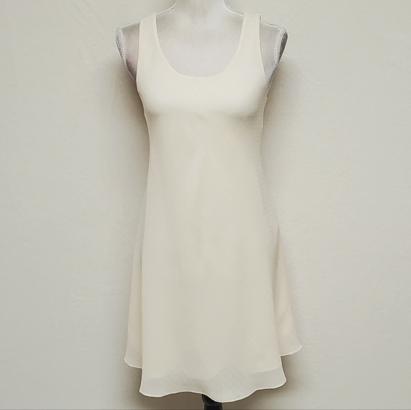 Vintage 80s Micci Creamy Yellow Square Print Sleeveless Chiffon Mini Slip Dress - Picture 2 of 12